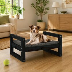 Sturdy Black Dog Bed Crafted from Solid Pine Wood