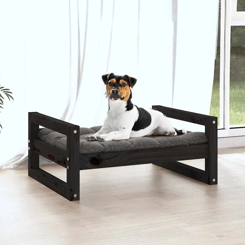 Dog Bed Solid Pine Wood Rectangular Pet Sleeping Nest Frame Black 55.5x45.5x28cm