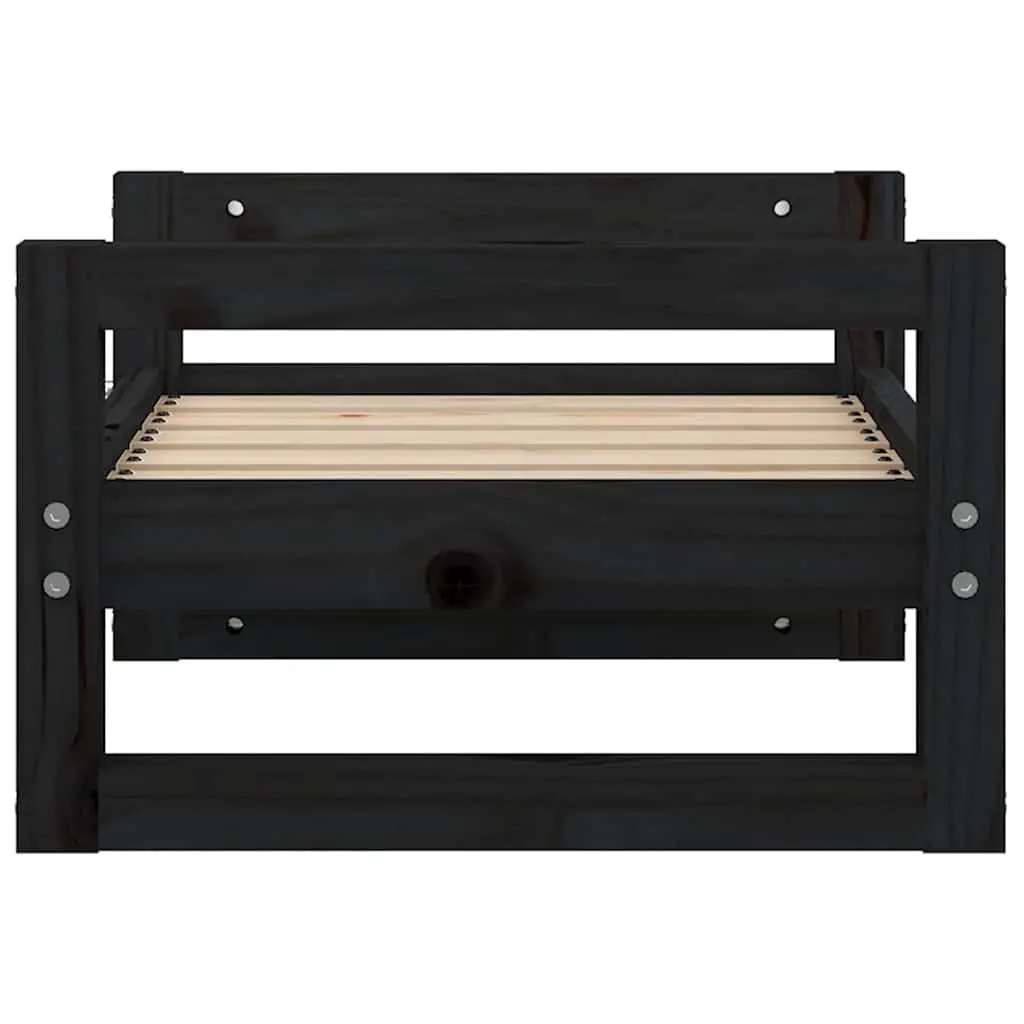 Dog Bed Solid Pine Wood Rectangular Pet Sleeping Nest Frame Black 55.5x45.5x28cm