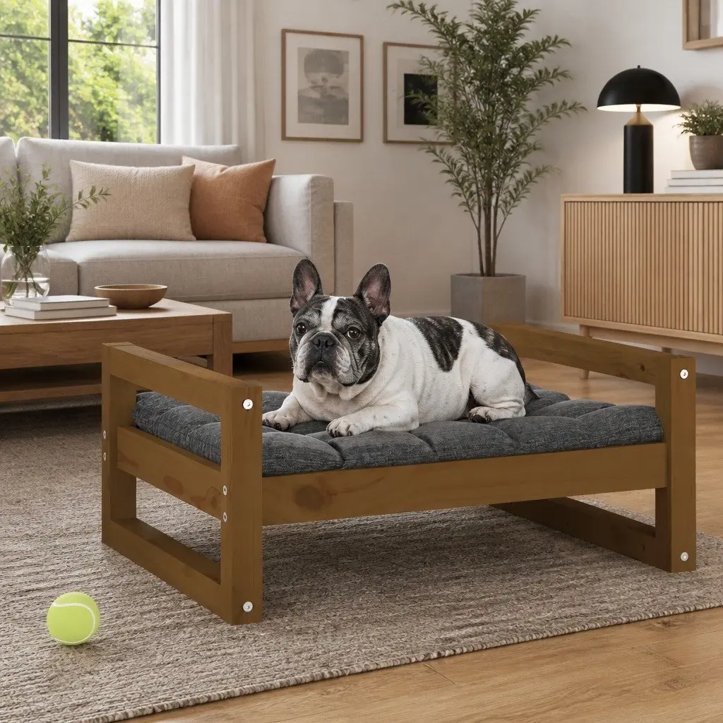 Honey Brown Solid Pine Wood Dog Bed for Comfort