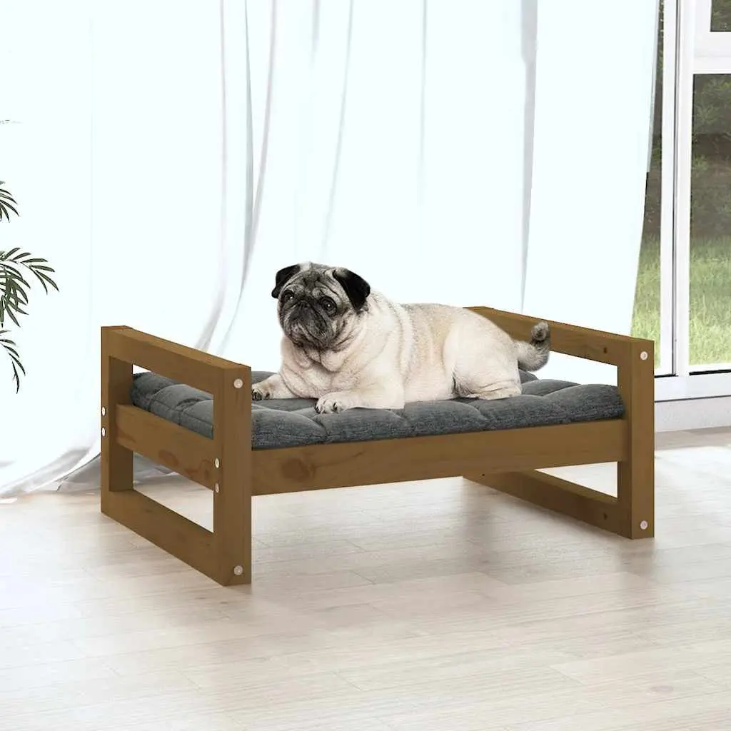 Honey Brown Solid Pine Wood Dog Bed for Comfort