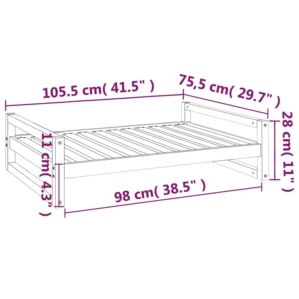 Rectangular Dog Bed in White with Solid Pine Frame
