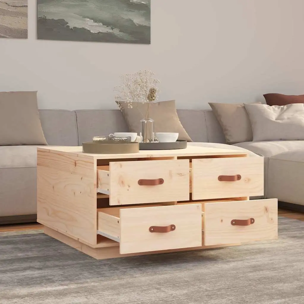 Coffee Table with 4 Drawers, Solid Pine, Brown