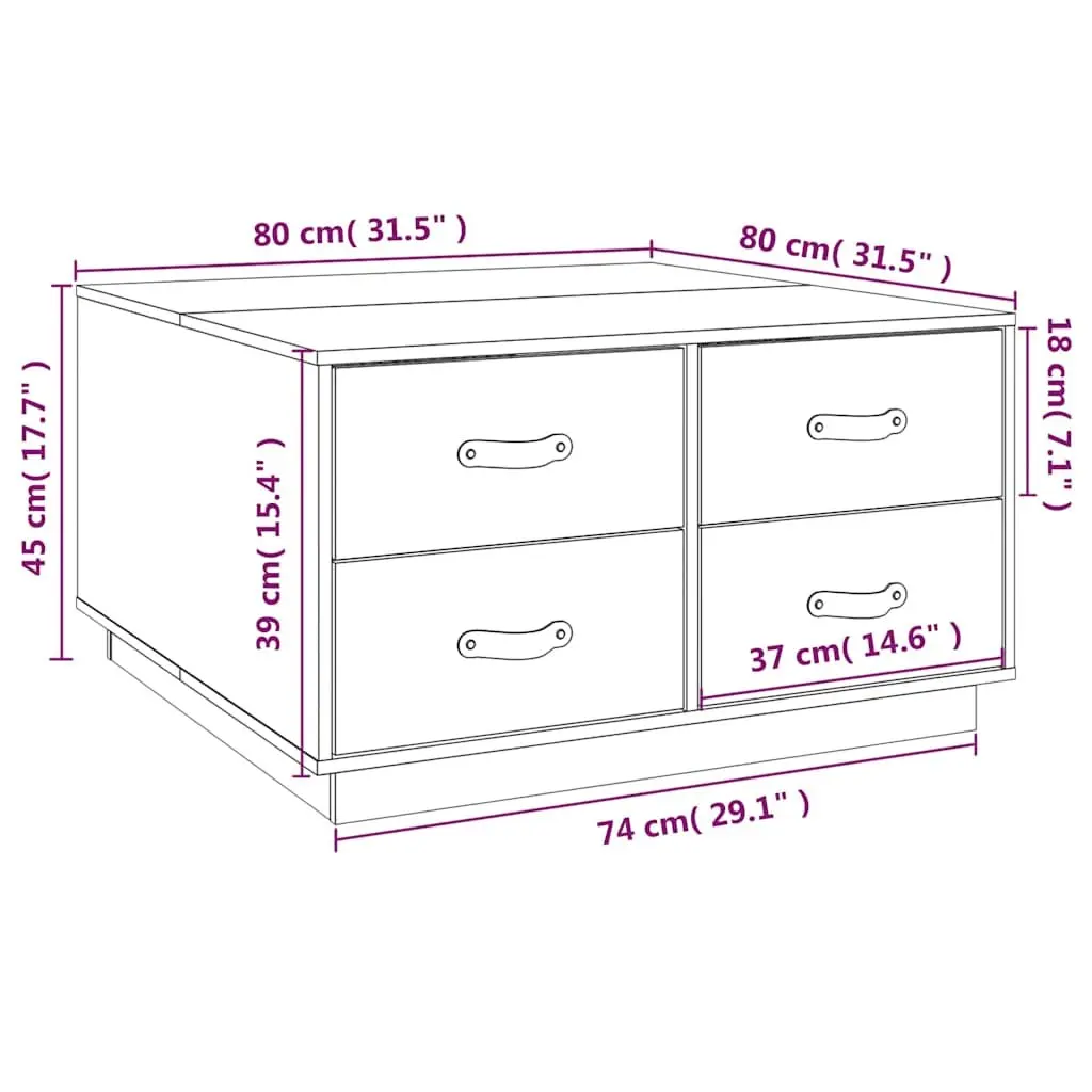 Coffee Table with 4 Drawers, Solid Pine, Brown