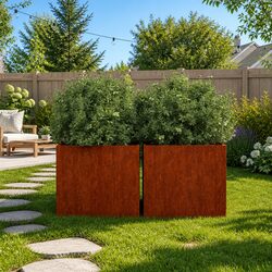 Corten Steel Outdoor Flower Pots - 2 Piece Set