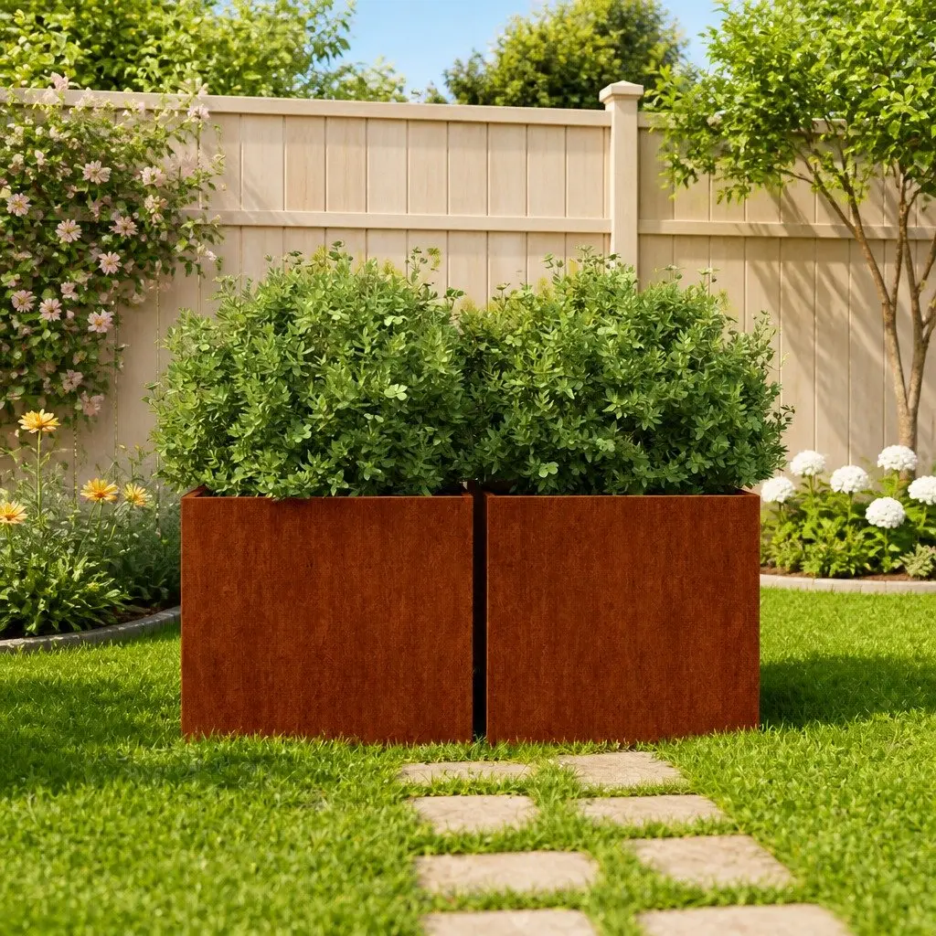 Steel Garden Planters, Set of 2, 42x40x39 cm