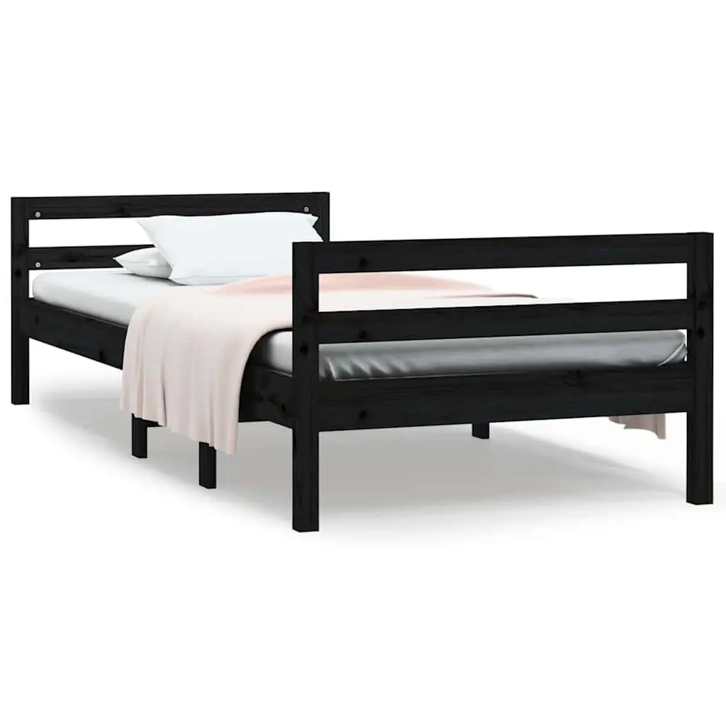 Solid Wood Bed Frame 90x190cm Black Pine