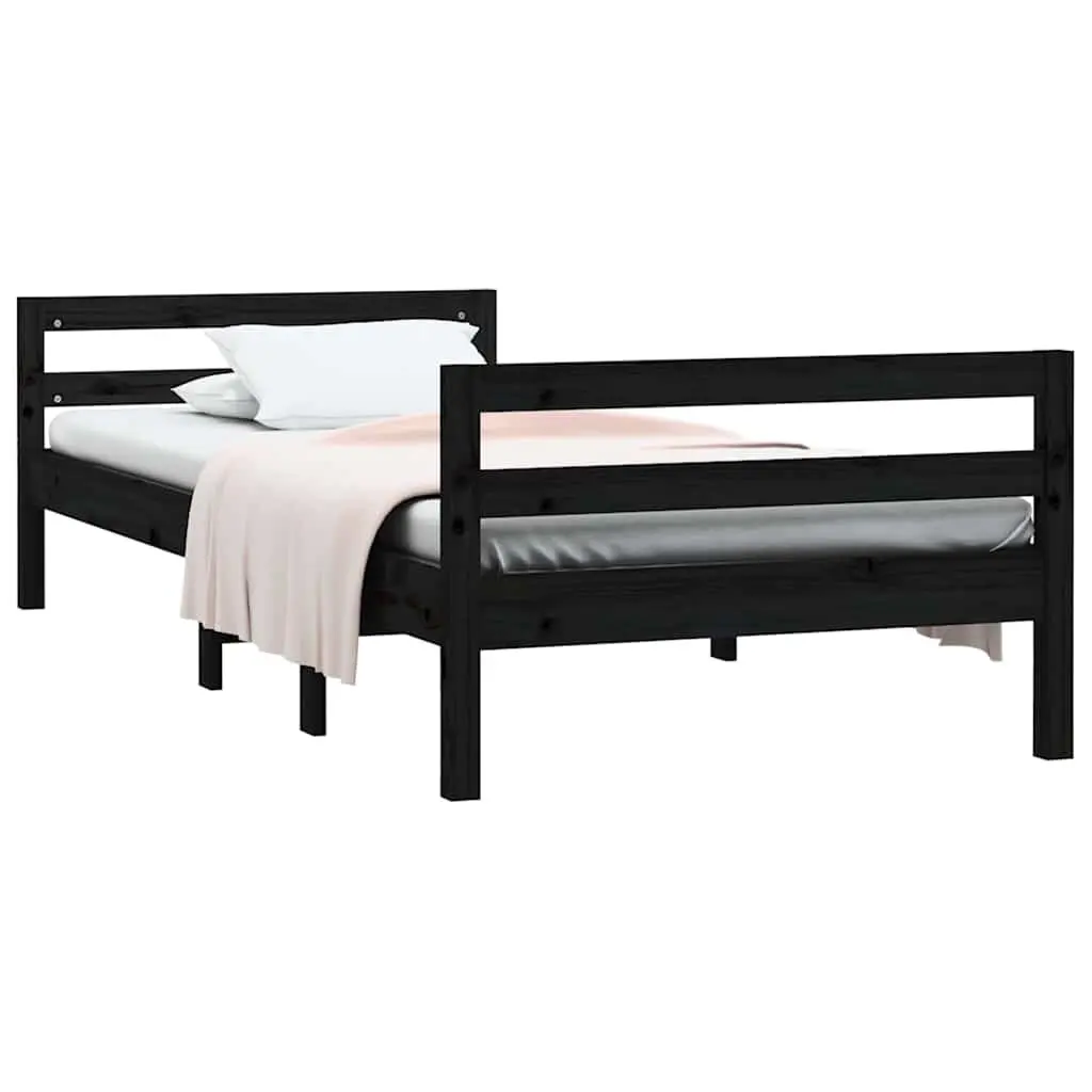 Solid Wood Bed Frame 90x190cm Black Pine