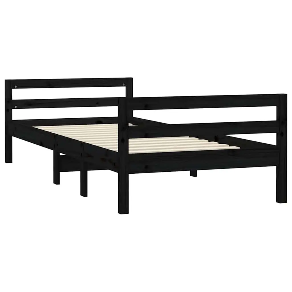 Solid Wood Bed Frame 90x190cm Black Pine
