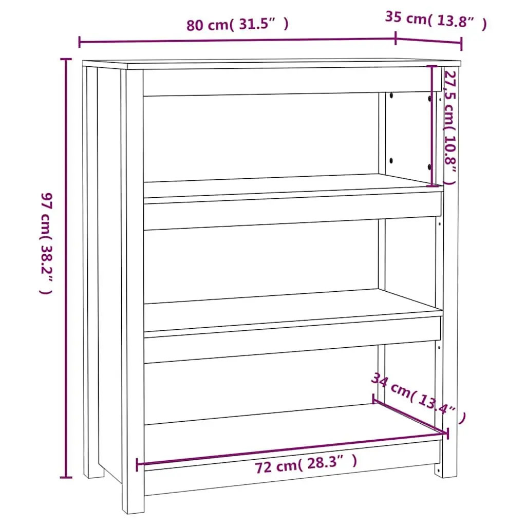 Book Cabinet Solid Pine Wood 80x35x97cm Brown