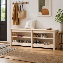 Wooden Shoe Bench with 4 Open Shelves for Storage