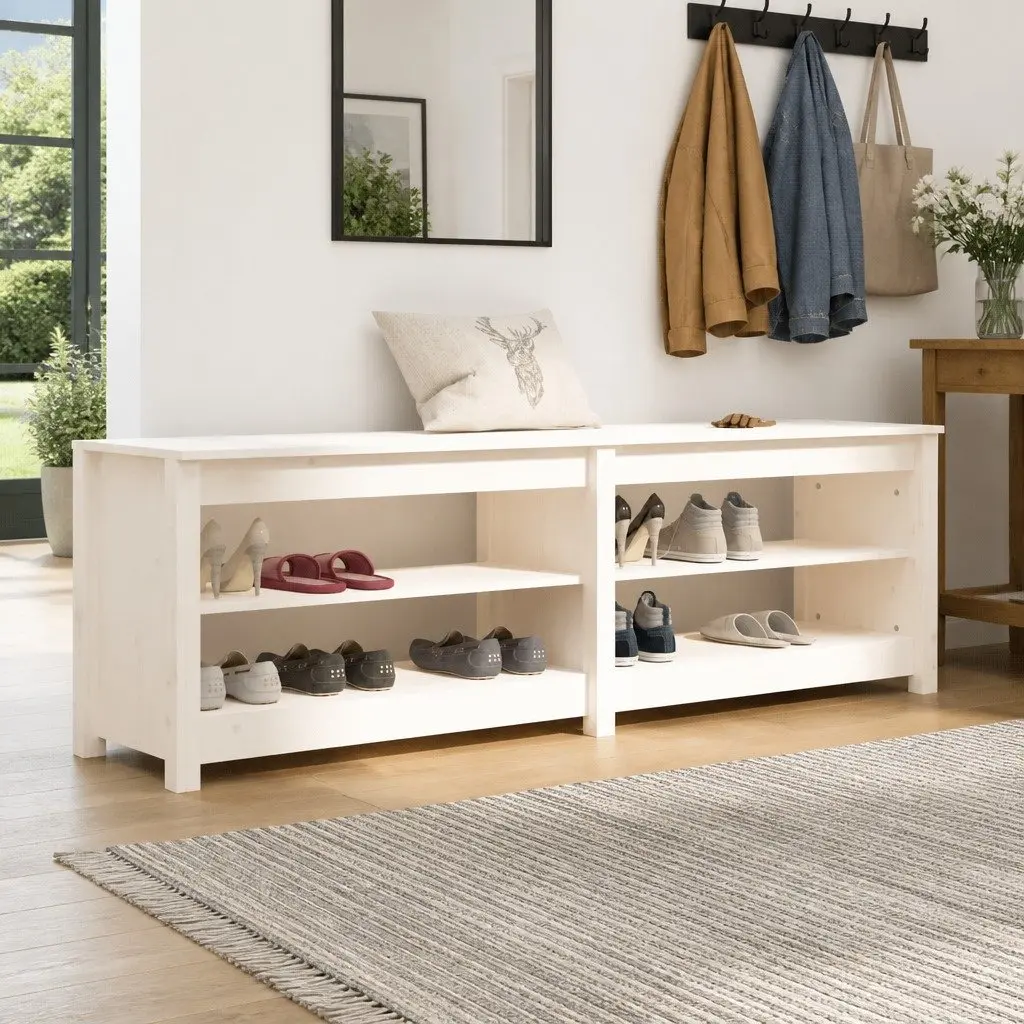 Wooden Shoe Bench with 4 Open Shelves