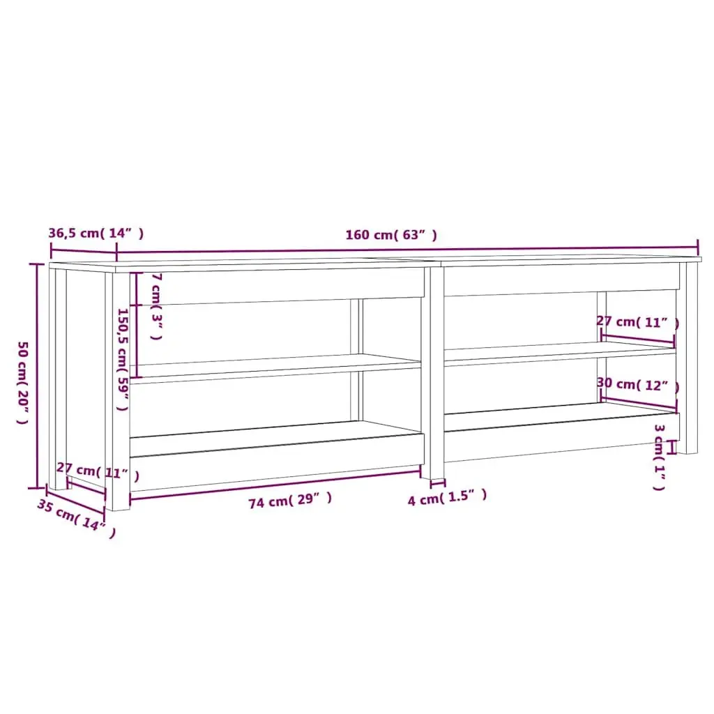 Wooden Shoe Bench with 4 Open Shelves