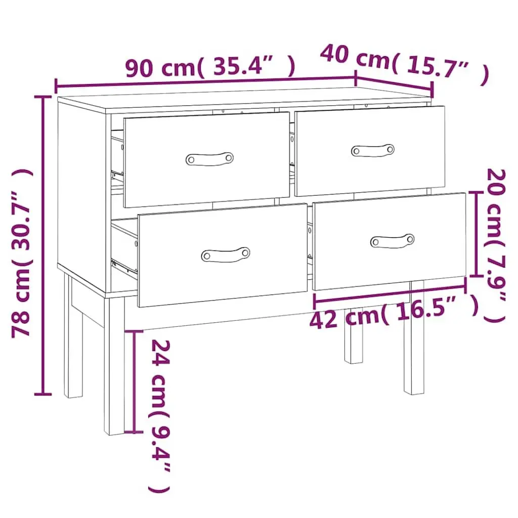 Console Cabinet 90x40x78cm Solid Pine Wood