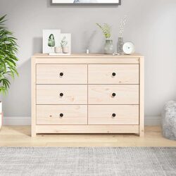 Solid Pine Wood Side Cabinet with Storage Drawers