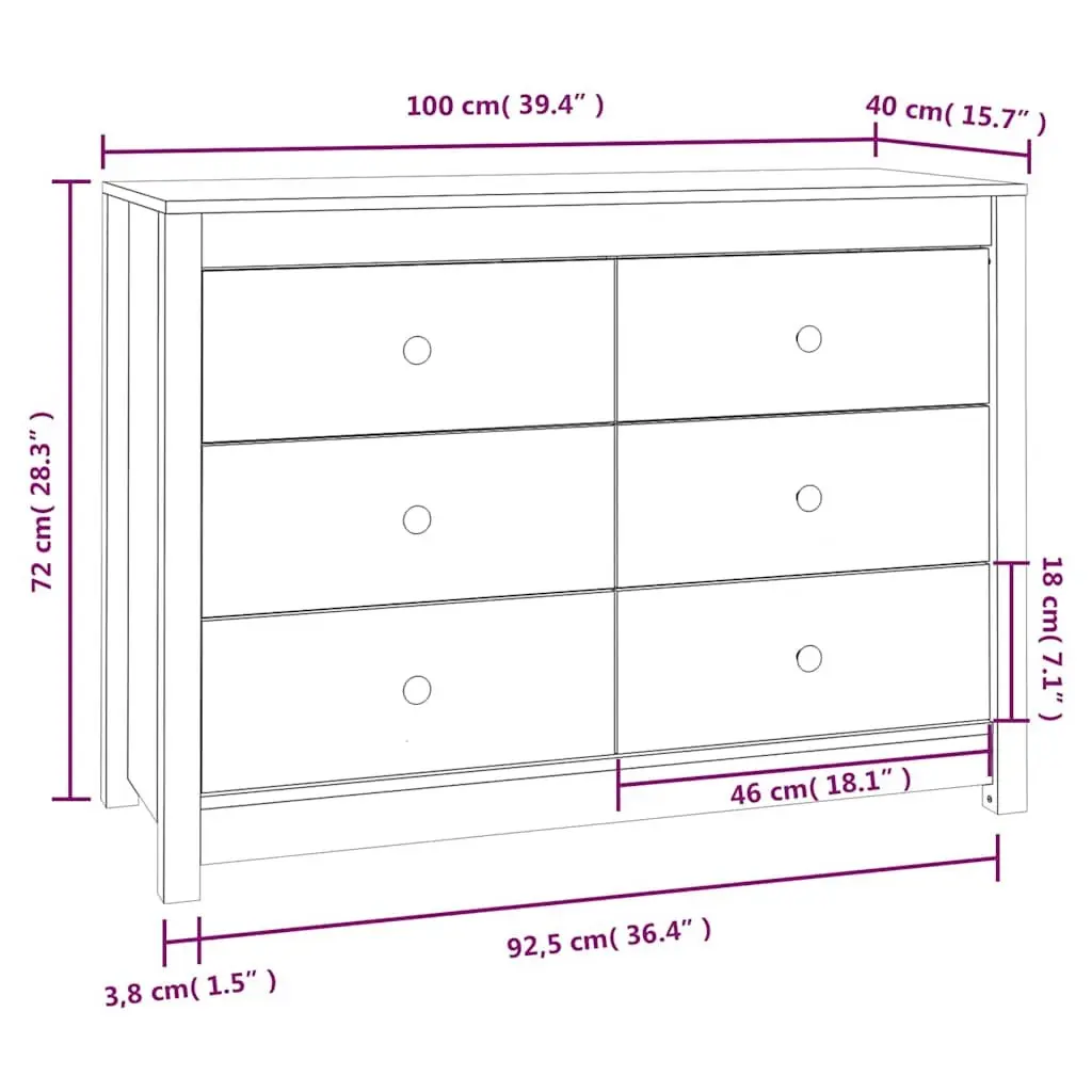 Side Cabinet Solid Pine Wood 100x40x72cm Brown