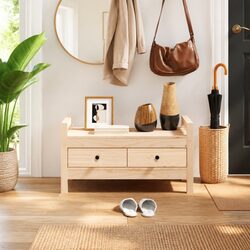Hall Bench with Storage Drawers Solid Wood Pine Entryway Hallway Furniture
