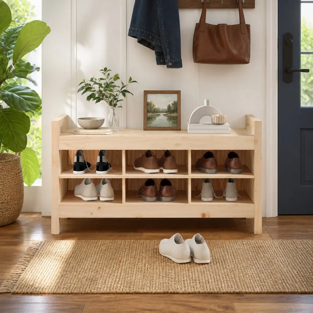 Hall Bench 110x40x60cm Storage Entryway Wooden Bench with 6 Compartments Brown
