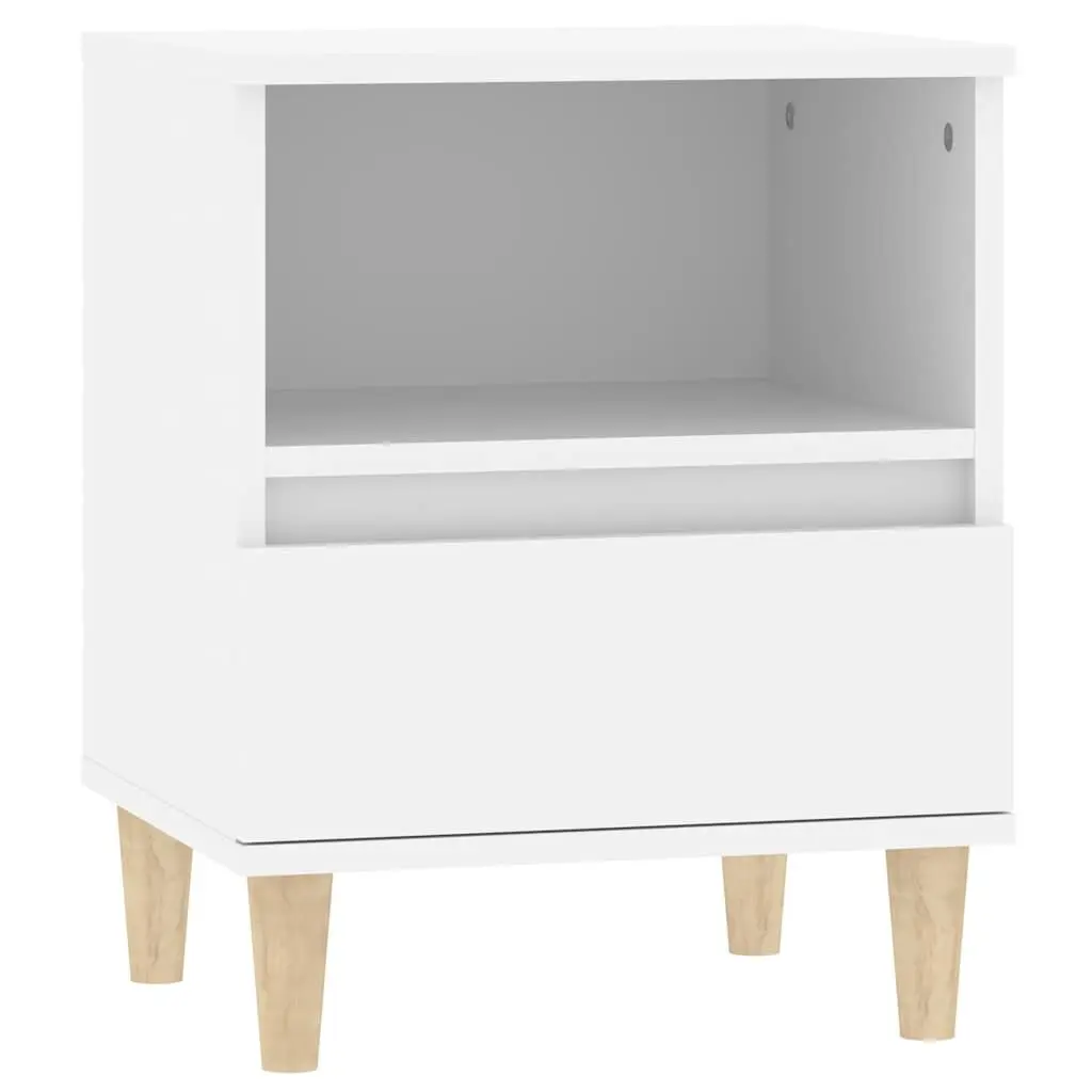 White Engineered Wood Bedside Cabinet with Drawer