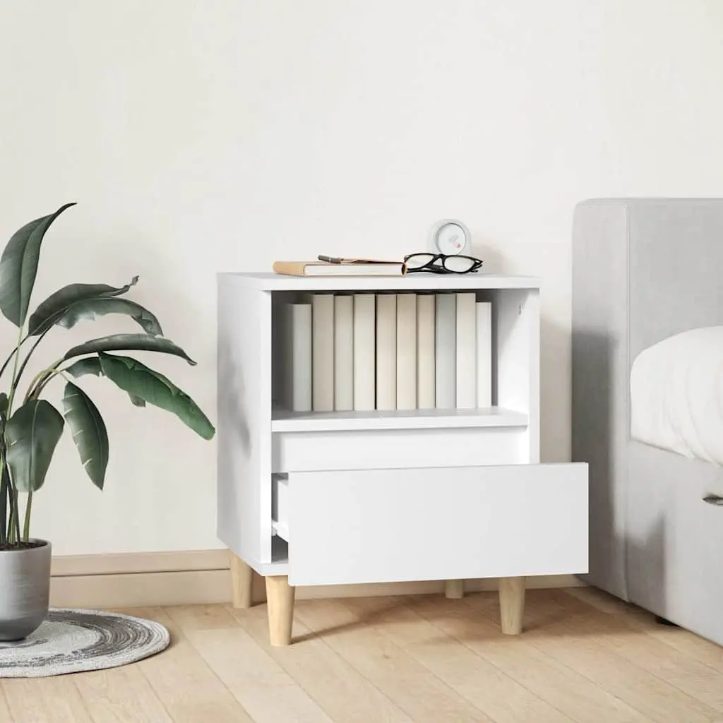White Engineered Wood Bedside Cabinet with Drawer