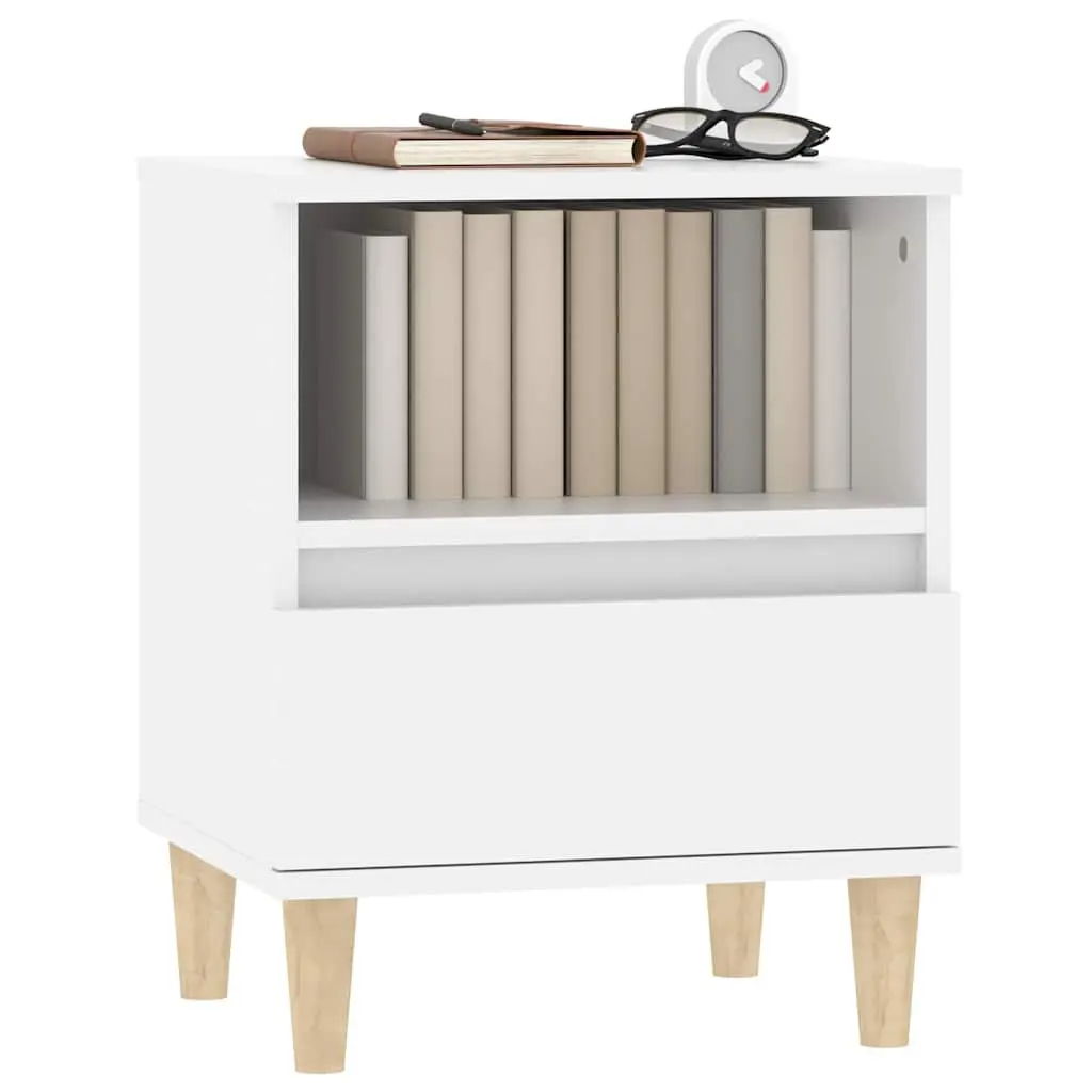 White Engineered Wood Bedside Cabinet with Drawer