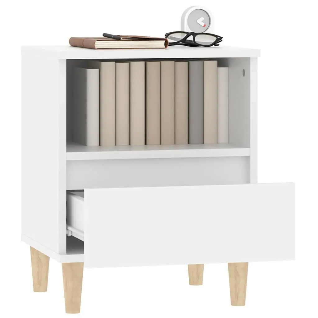 White Engineered Wood Bedside Cabinet with Drawer