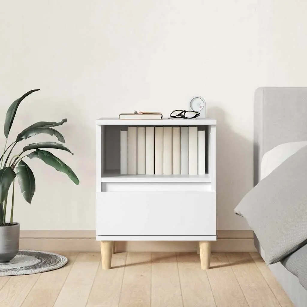 White Bedside Cabinets Set with Wooden Legs