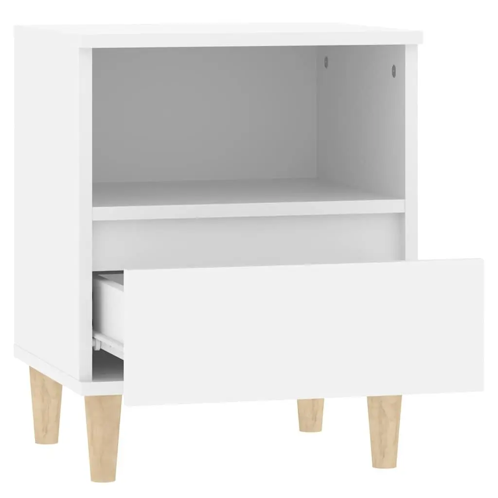 White Bedside Cabinets Set with Wooden Legs