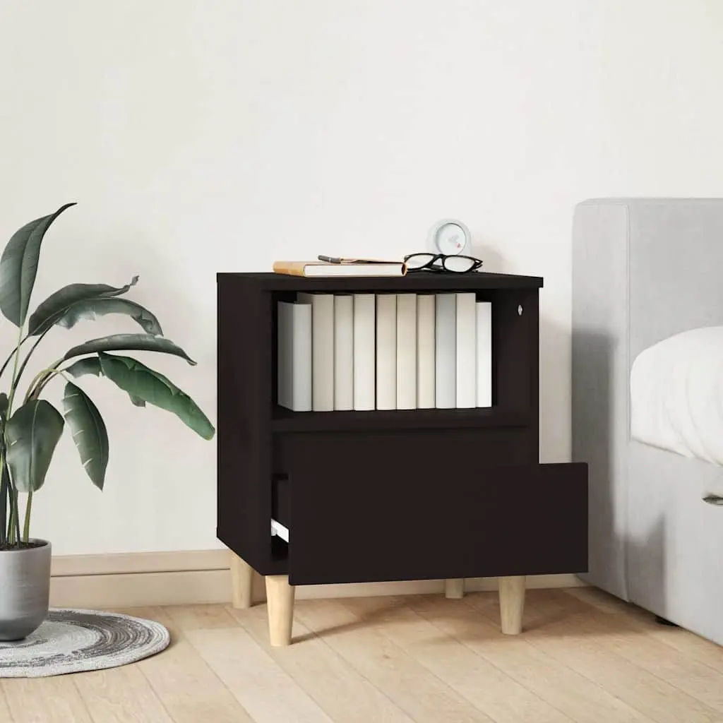 Bedside Cabinet Black Storage Table Bedroom Nightstand Drawer Compartment