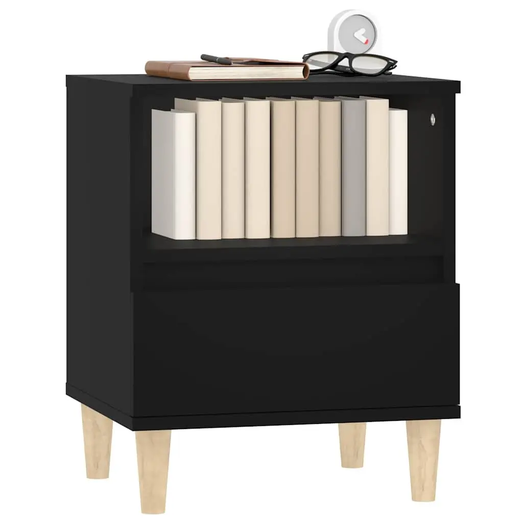 Bedside Cabinet Black Storage Table Bedroom Nightstand Drawer Compartment