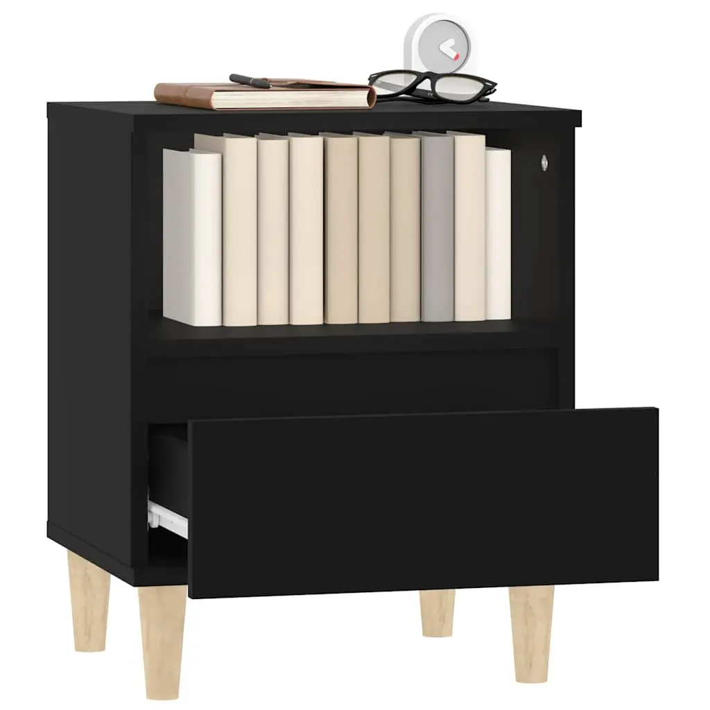 Bedside Cabinet Black Storage Table Bedroom Nightstand Drawer Compartment
