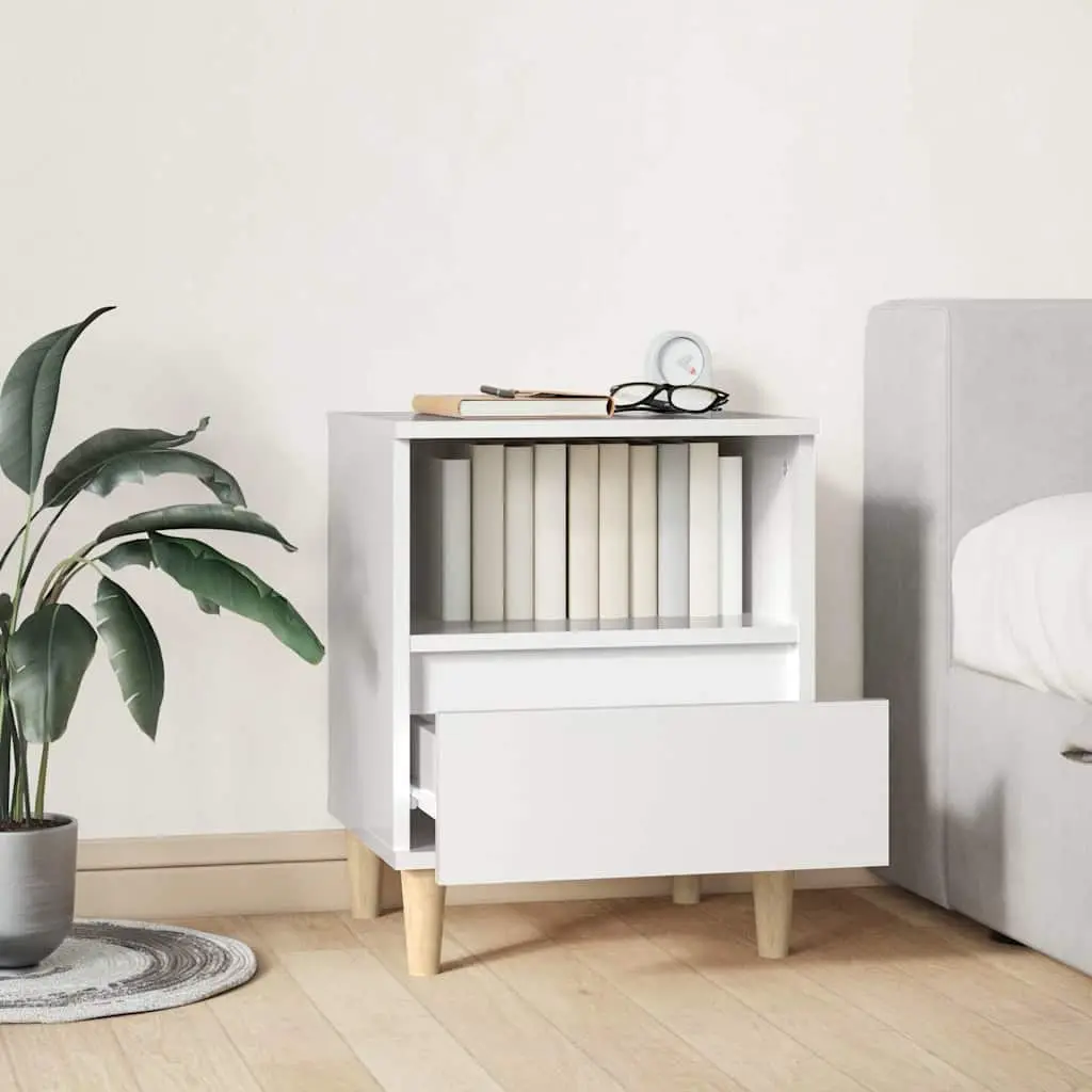 High Gloss White Nightstand with Storage Drawer