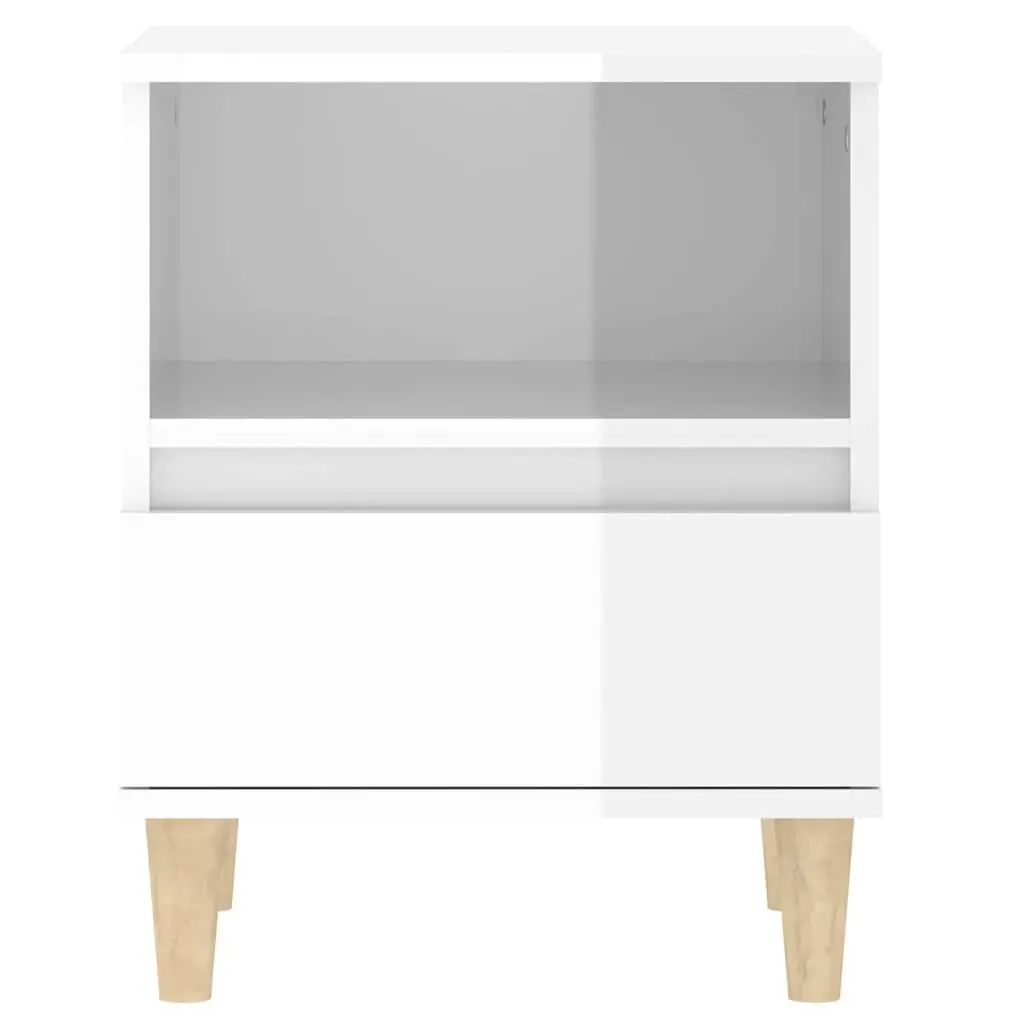 High Gloss White Nightstand with Storage Drawer