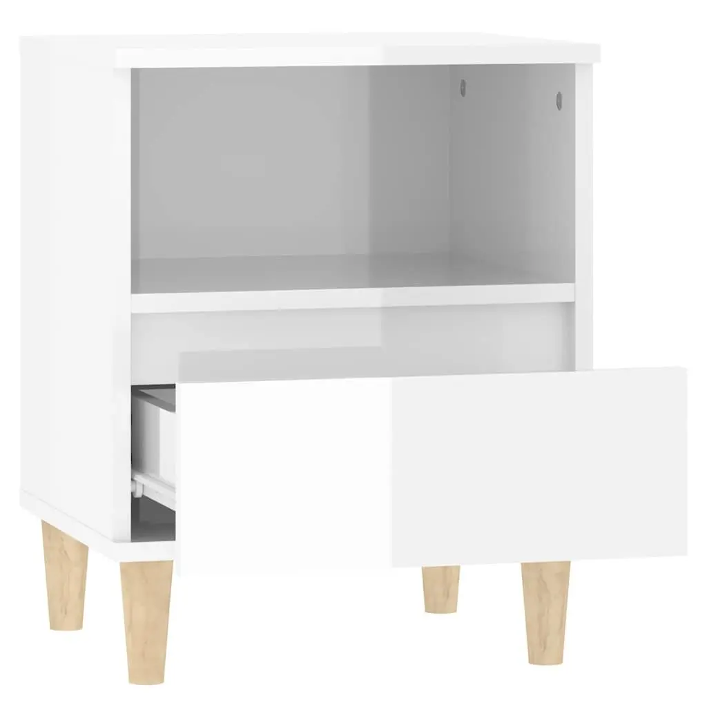 High Gloss White Nightstand with Storage Drawer