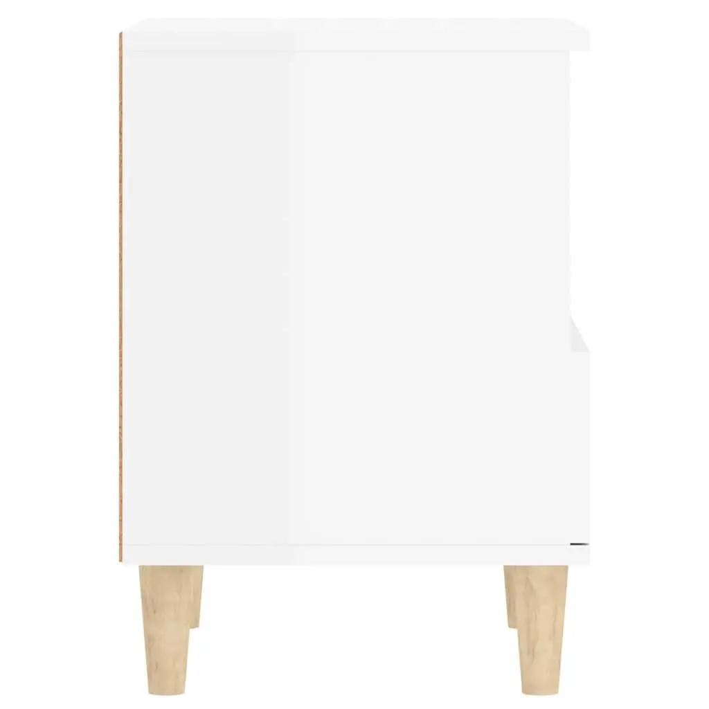 High Gloss White Nightstand with Storage Drawer