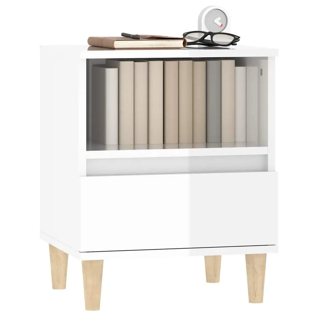 High Gloss White Nightstand with Storage Drawer