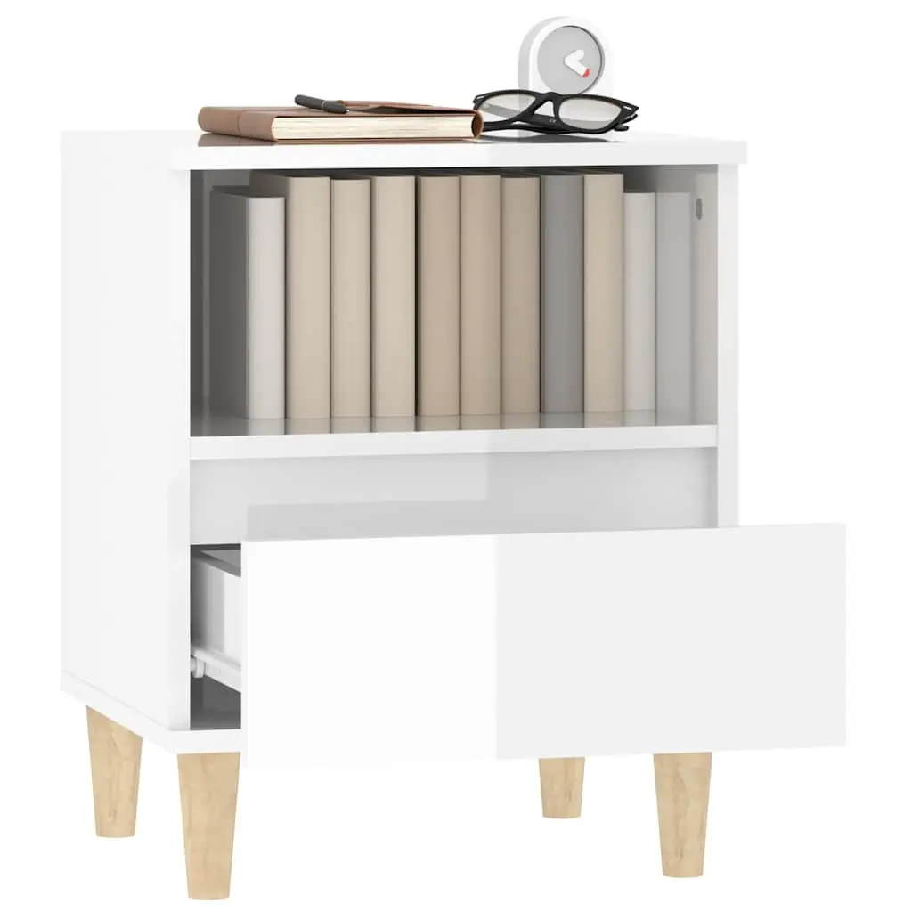 High Gloss White Nightstand with Storage Drawer