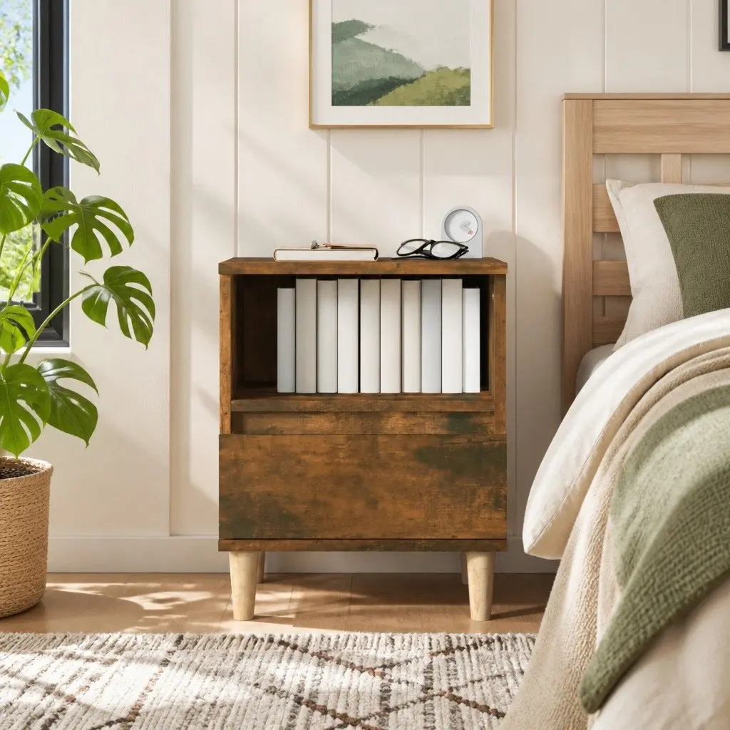 Brown Nightstand with Storage Drawer