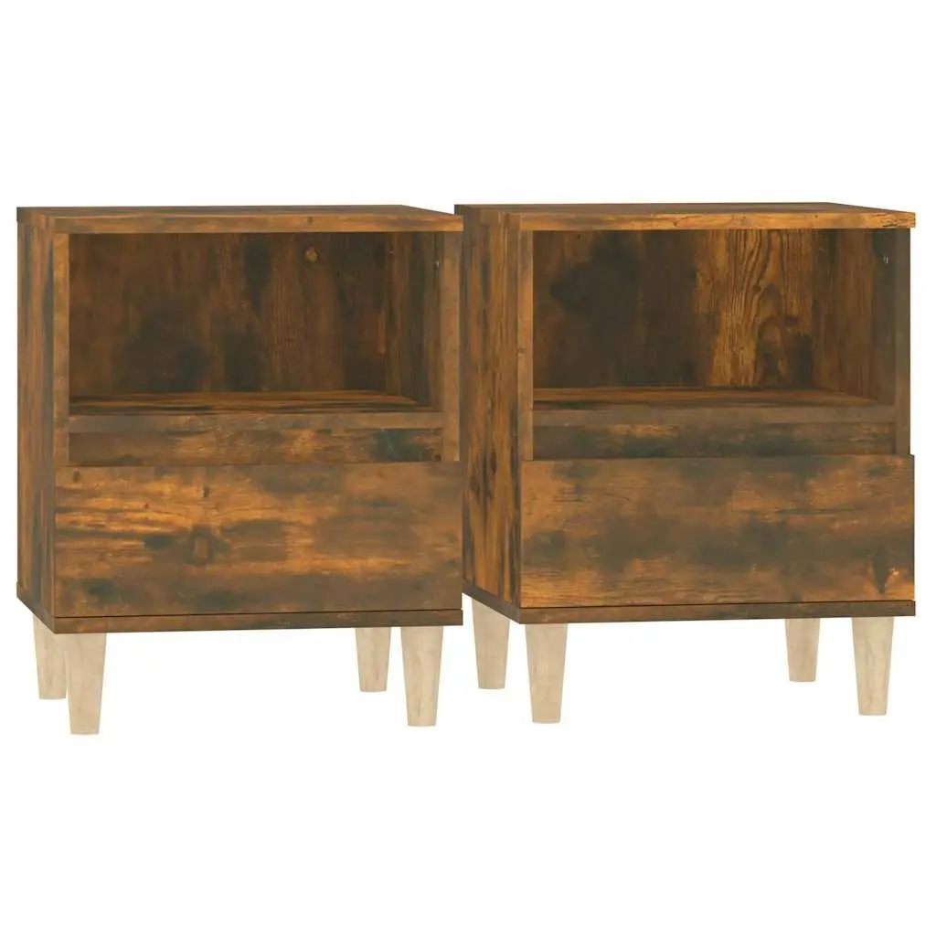 Bedside Cabinets 2 pcs Brown Storage Nightstand Tables Engineered Wood Drawers