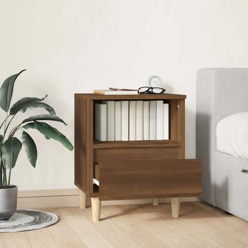 Brown Oak Bedside Cabinet with Storage Drawer