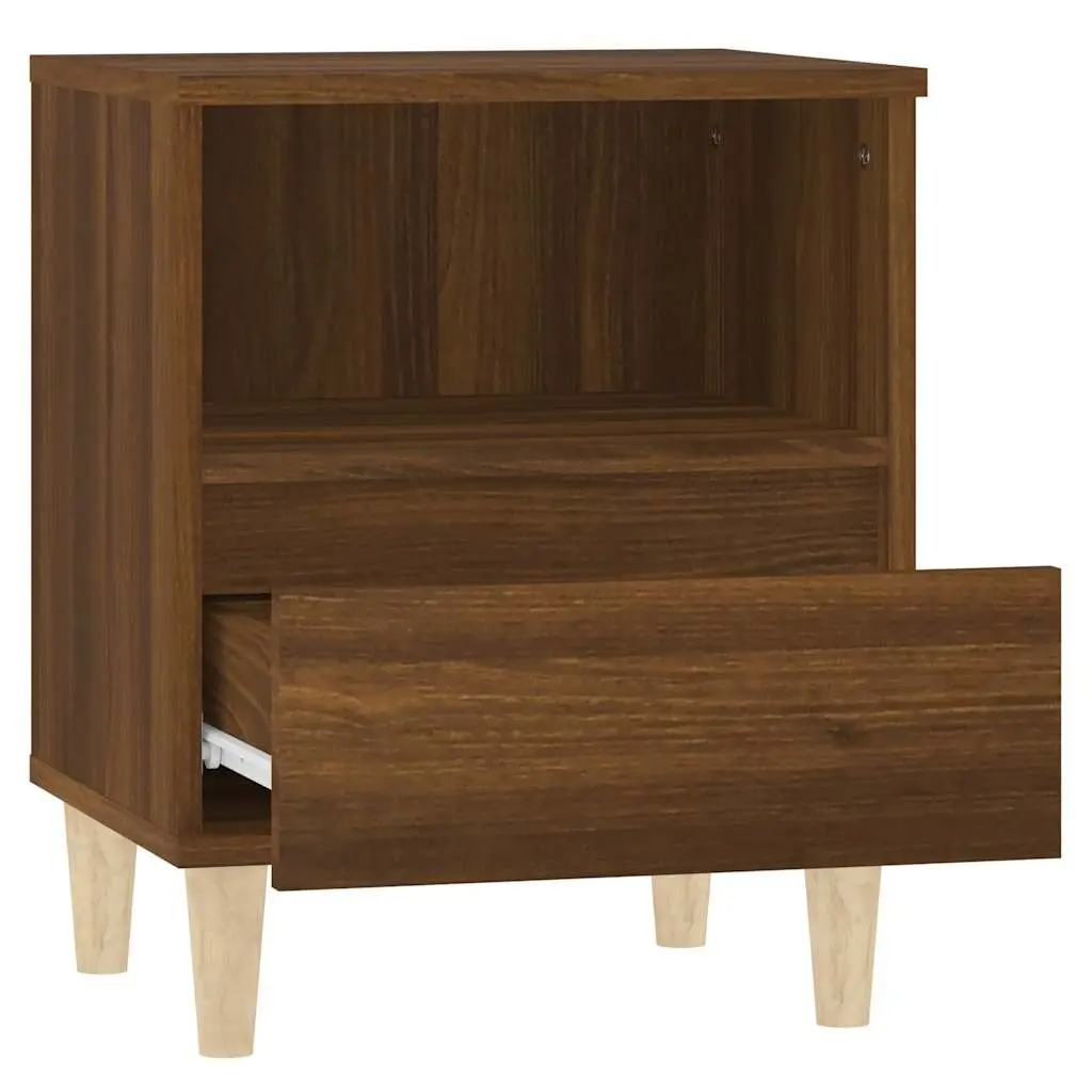 Brown Oak Bedside Cabinet with Storage Drawer