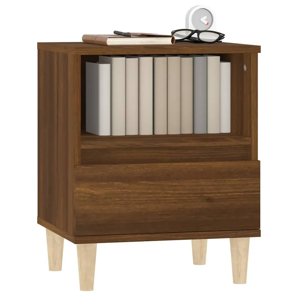 Brown Oak Bedside Cabinet with Storage Drawer