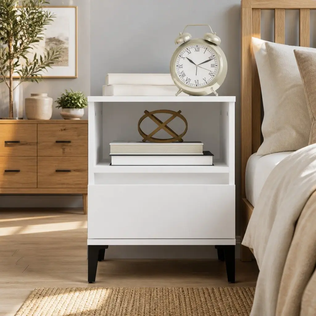 White Bedside Cabinet with Storage Drawer 40x35x50cm