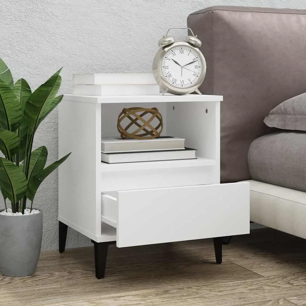White Bedside Cabinet with Drawer and Compartment