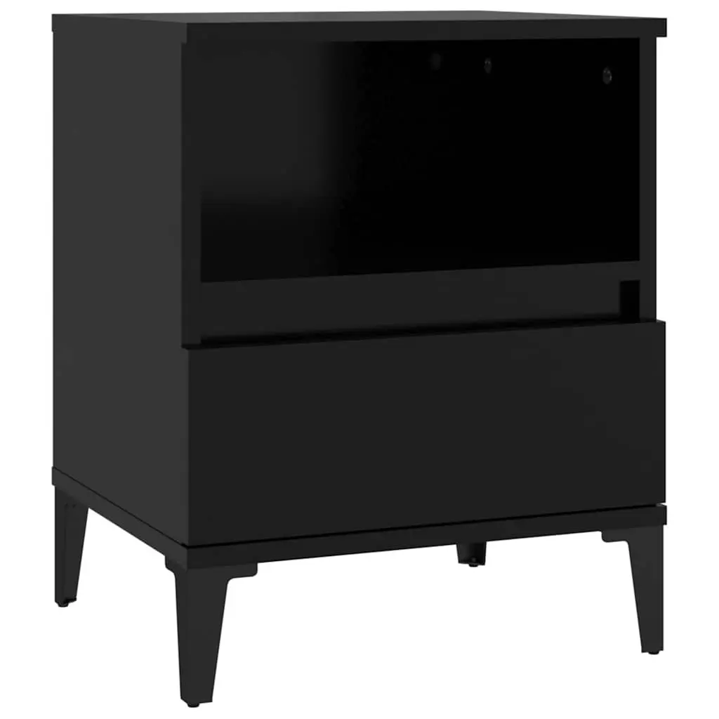 Black Nightstand with Drawer and Metal Feet