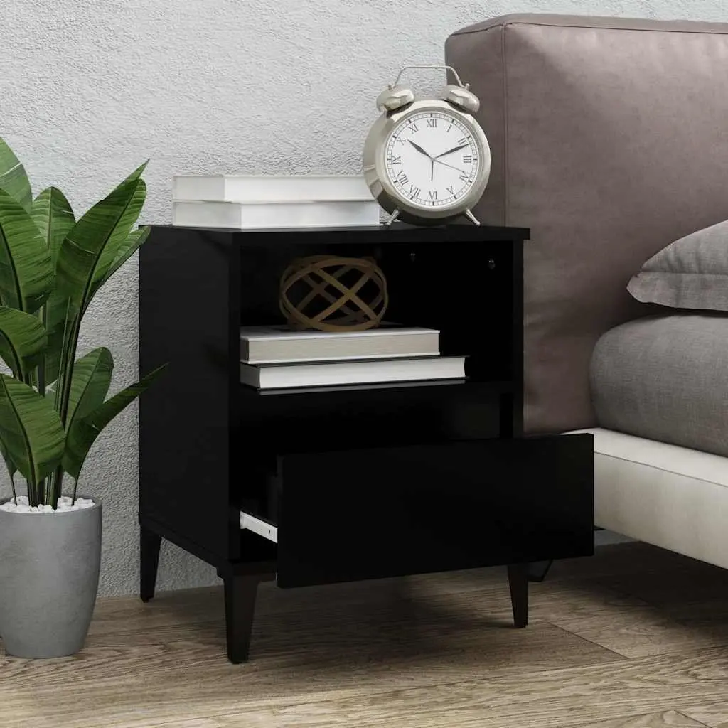Black Nightstand with Drawer and Metal Feet