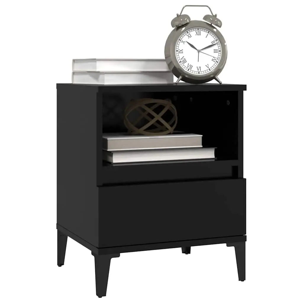 Black Nightstand with Drawer and Metal Feet
