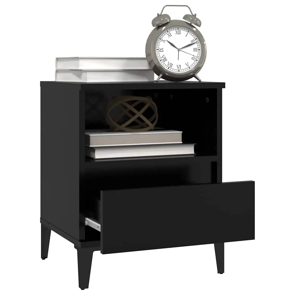 Black Nightstand with Drawer and Metal Feet