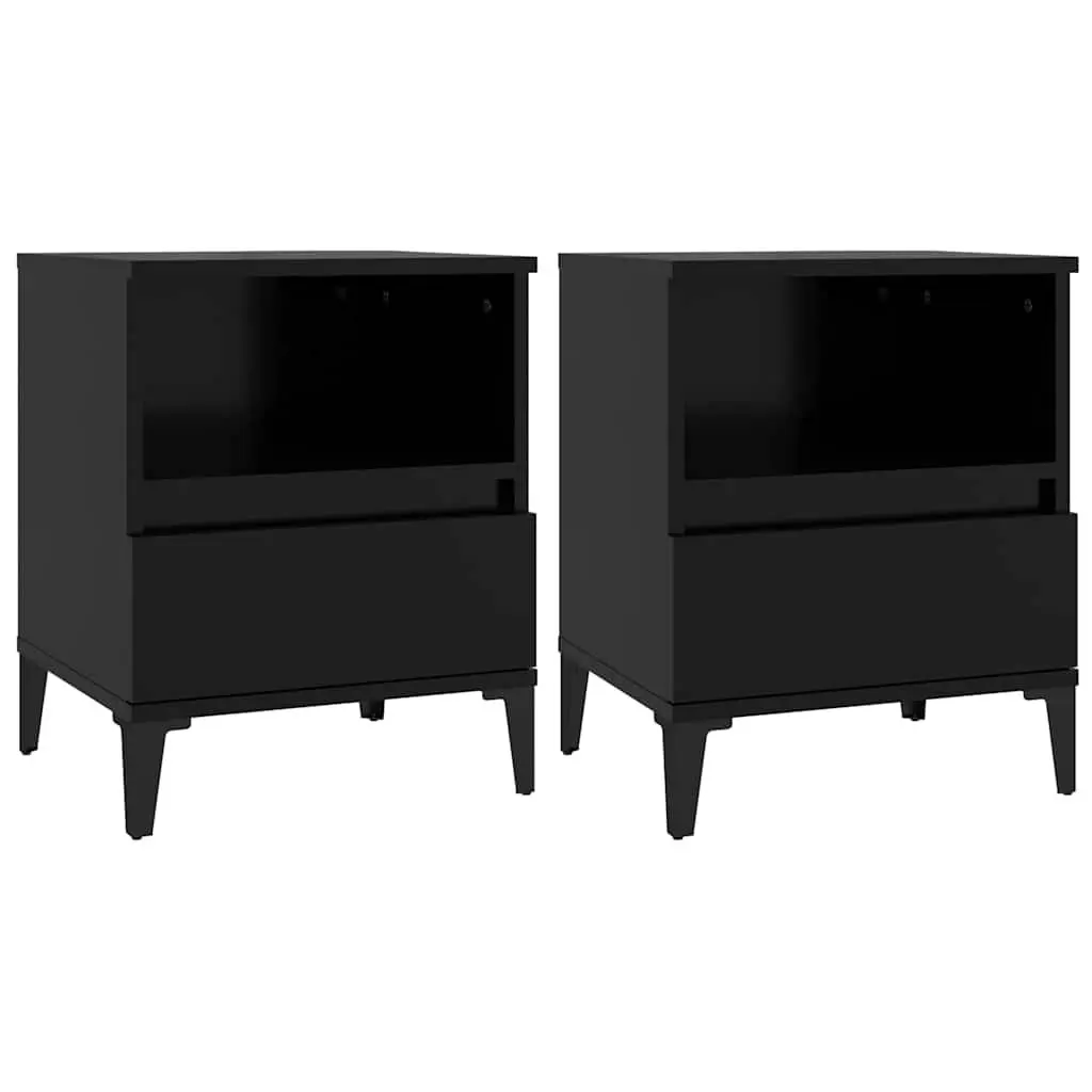 Bedside Cabinets 2 pcs Black Storage Nightstand Drawers Compartment Side Table
