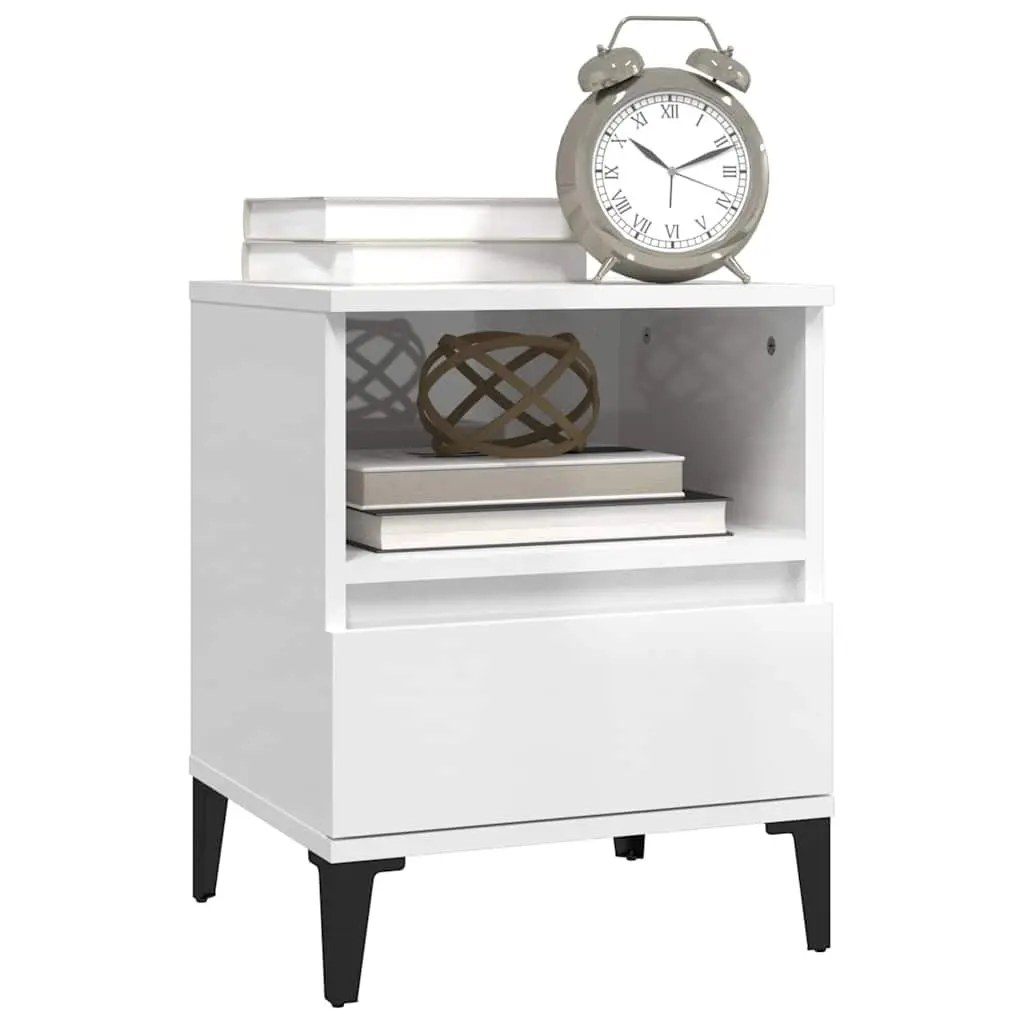 White High Gloss Bedside Cabinet with Storage